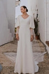 Soft Satin Long Sleeve Wedding Dresses V-Neck Backless Chic ZW718