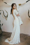Tassel Bell Sleeves Lace Wedding Dress V Neck Backless Mermaid Robe De Mariée
