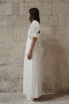 Whimsical Pearl Adorned Soft Pleated Tulle Wedding Dress Puff Sleeves DW687