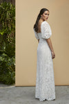 Bold Corded Lace Wedding Dress With Detachable Sleeves Zipper Back DW670