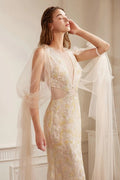 Translucency Champagne Tulle Long Detachable Sleeves With Pearls DG194