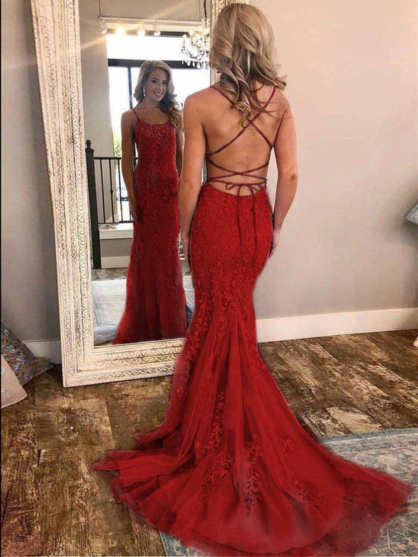 Mermaid Lace Sleeveless Prom Dress Sexy Custom Evening Dress 213111321