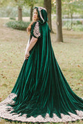 Green Velvet Wedding Cloak With Hood