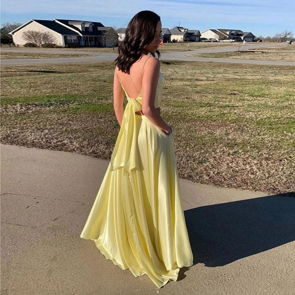 Two PIeces A Line Satin Simple Prom Dresses