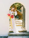 Flare Long Sleeve Lace Wedding Dresses Deep V-Neck A Line Open Back Engagement Noivas ZW420