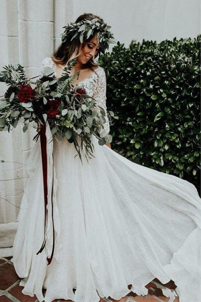 Boho Wedding Dress Long Sleeves Two pieces Bridal dresses