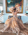 Charming Star Champagne Bohemian Lantern Sleeve Wedding Dress DW590